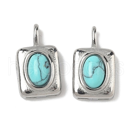 304 Stainless Steel Pave Dyed Synthetic Turquoise Rectangle with Oval Charms STAS-L022-516P-01-1