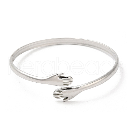 304 Stainless Steel Double Hands Hug Open Cuff Bangle BJEW-L682-003P-1