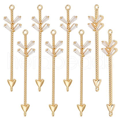 Beebeecraft 8Pcs Brass Pave Clear Cubic Zirconia Connector Charms KK-BBC0010-13G-1