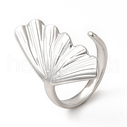 304 Stainless Steel Shell Shape Open Cuff Ring for Women RJEW-E063-12P-1