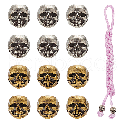  12Pcs 2 Colors Outdoor EDC Tool Brass Parachute Rope European Beads KK-NB0003-62-1