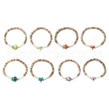 Sea Turtles and Starfish Coconut Beads Bracelets BJEW-JB11882-1