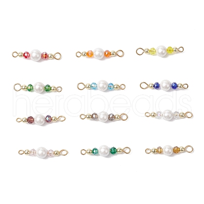 12Pcs 12 Colors Glass & Shell Pearl Round Connector Charms PALLOY-JF02901-1