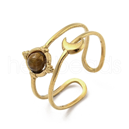 304 Stainless Steel with Natural Tiger Eye Ring RJEW-Z031-01H-02-1