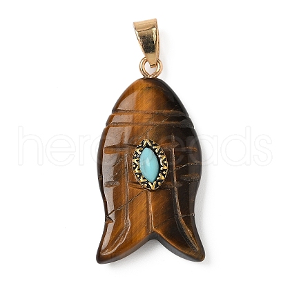 Natural Tiger Eye & Synthetic Turquoise Carved Pendants G-Z084-01G-06-1