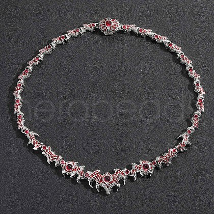 Spiked Eye Thorns Brass Pave Dark Red Cubic Zirconia Link Chain Necklaces for Men FS-WG4F103-02-1