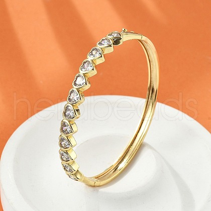 Brass Micro Pave Clear Cubic Zirconia Hinged Bangles for Women BJEW-K274-02G-1