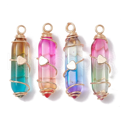 Glass Brass Pendants PALLOY-JF02563-1