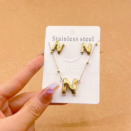 304 Stainless Steel Pendant Necklaces & Stud Earrings Sets FS-WGEB5F1-14-1