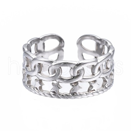 Non-Tarnish 304 Stainless Steel Star Open Cuff Ring RJEW-T023-03P-1