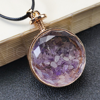 Natural Amethyst Chip Glass Bottle Pendants PW-WG62340-02-1