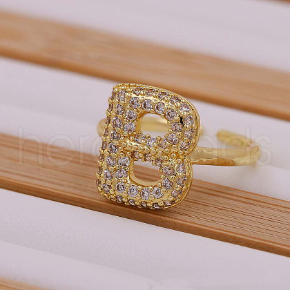 Brass Micro Pave Clear Cubic Zirconia Initial Cuff Rings FS-WGB210B-03-1