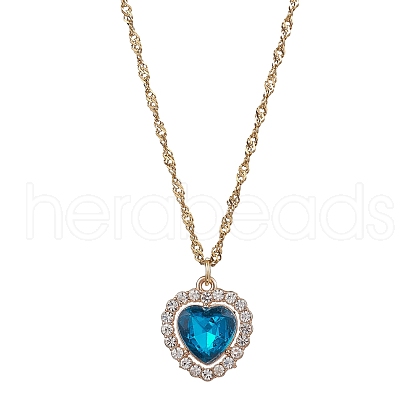 Heart Alloy Rhinestone Pendant Necklace NJEW-JN04935-1