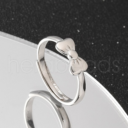 925 Sterling Silver Bowknot Adjustable Rings for Women RJEW-R008-02S-05-1