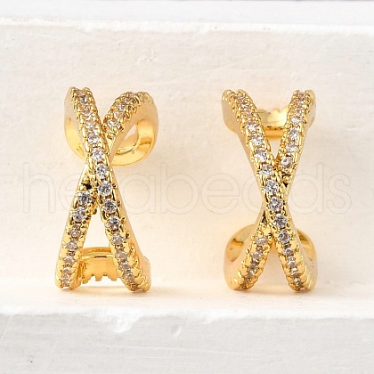 Brass Micro Pave Clear Cubic Zirconia Cuff Earrings EJEW-K309-13G-1