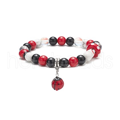 Natural & Synthetic Mixed Stone Round Beaded Stretch Bracelet BJEW-TA00185-1