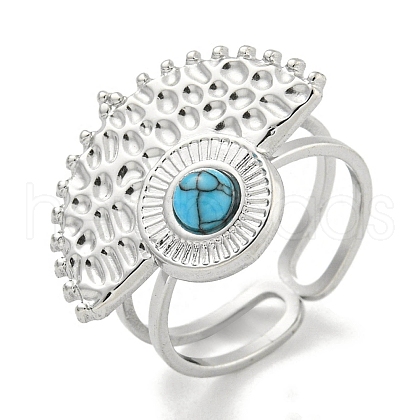304 Stainless Steel Synthetic Turquoise Cuff Rings G-Z056-02P-05-1