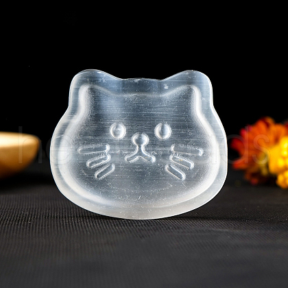 Natural Selenite Carved Cat Healing Figurines DJEW-PW0013-22-1