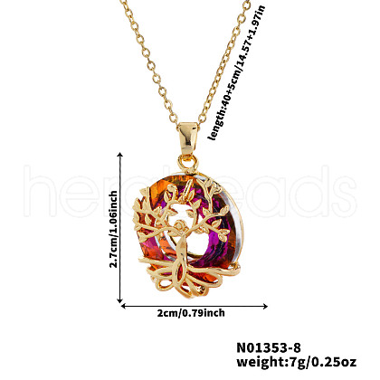 Elegant Brass & Glass Hollow Design Tree Pendant Necklaces WX2591-8-1