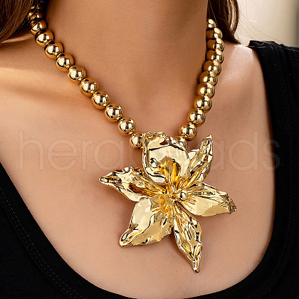 3D Flower Alloy Pendant Round CCB Plastic Beaded Necklaces for Women FS-WG582AE-01-1