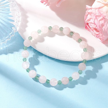 Natural Green Aventurine & Rose Quartz Round Beaded Stretch Bracelets for Women BJEW-JB11926-01-1