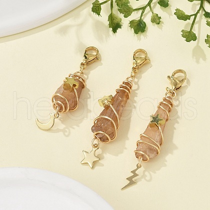 Wire Wrapped Nuggets Electroplated Natural Quartz Crystal Pendant Decorations HJEW-JM03127-10-1