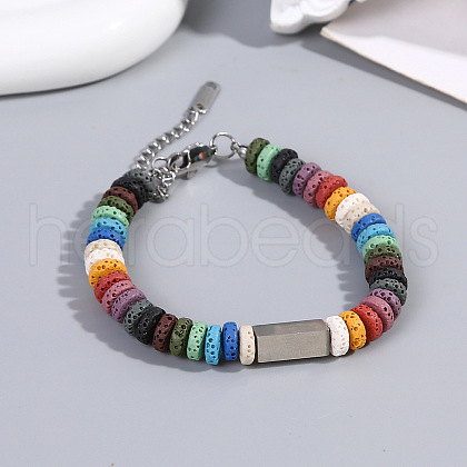 Unisex Natural Lava Rock Beaded Bracelets ZB3555-3-1