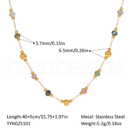 Colorful Natural Stone Faceted Rondelle & Stainless Steel Handmade Link Chain Necklaces ZX3080-3-1
