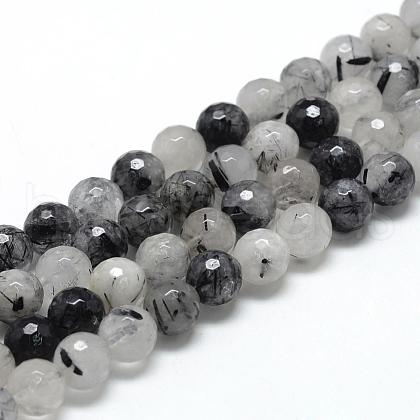 Natural Black Rutilated Quartz Beads Strands G-R447-8mm-03-1