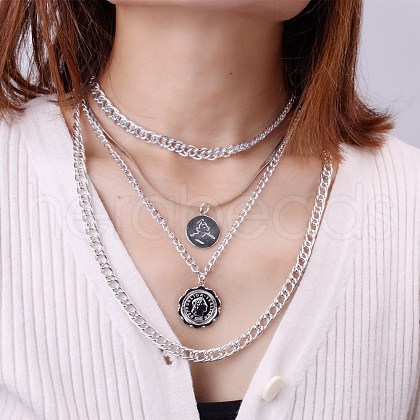 Alloy Disc Pendant Multi Layered Necklaces for Women FS-WGAC560-06-1