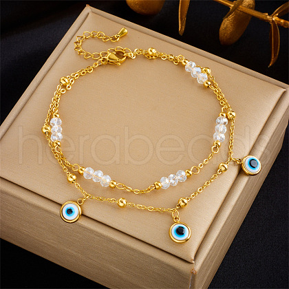 304 Stainless Steel & Clear Rondelle Glass Double Layer Anklets FS-WGEF8AA-02-1