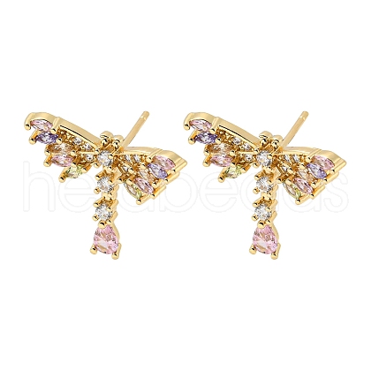 Brass with Colorful Cubic Zirconia Stud Earrings EJEW-B035-05KCG-1