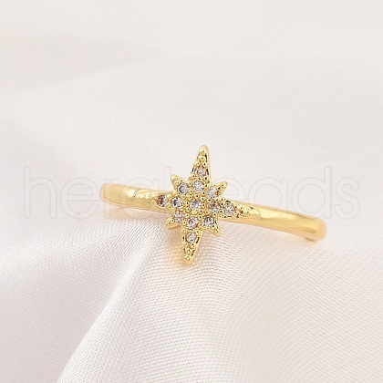 Rack Plating Star Brass Micro Pave Clear Cubic Zirconia Cuff Rings for Women RJEW-M028-122G-1