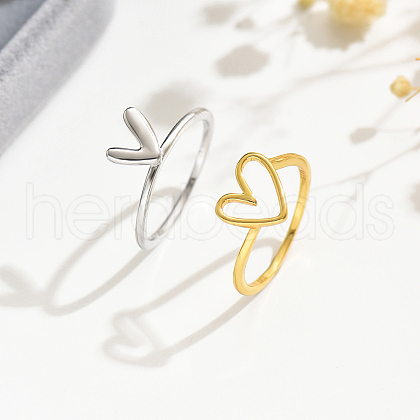 Irregular Double Heart 925 Sterling Silver Stackable Finger Rings for Women DW2837-1-1