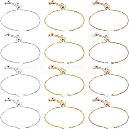 12Pcs 3 Colors Brass Box Chain Slider Bracelet Making KK-NB0001-79-1