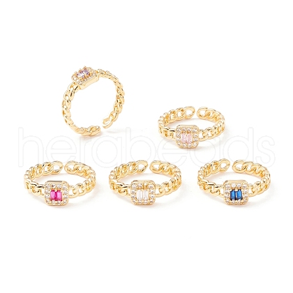 Mother's Day Rings Sparkling Cubic Zirconia Square Cuff Ring KK-D067-40G-RS-1