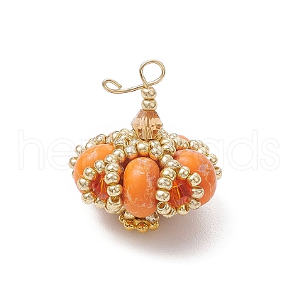 Handmade Glass Seed Beaded & Synthetic Dyed Imperial Jasper Beads Pendants PALLOY-MZ00770-1
