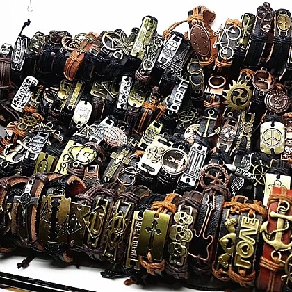 PU Leather Cord Bracelets for  Men Women WGFF396-07-1