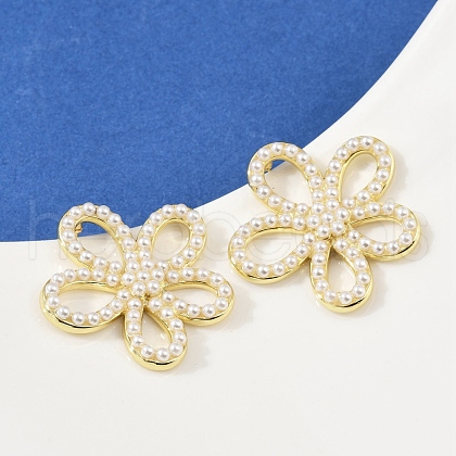 Flower Brass ABS Imitation Pearl Stud Earrings EJEW-M082-07G-1