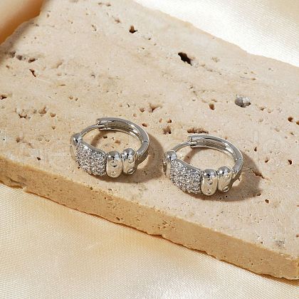 Elegant Brass Clear Cubic Zirconia Rectangle Hoop Earrings XT4885-1-1