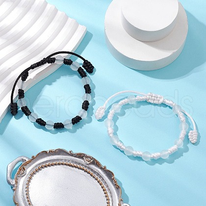 2Pcs Adjustable Nylon Cord Braided Bead Bracelets for Women Men BJEW-JB11430-1