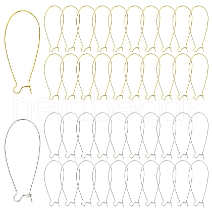 40Pcs 2 Colors Brass Hoop Earrings Findings Kidney Ear Wires KK-YW0002-38-1