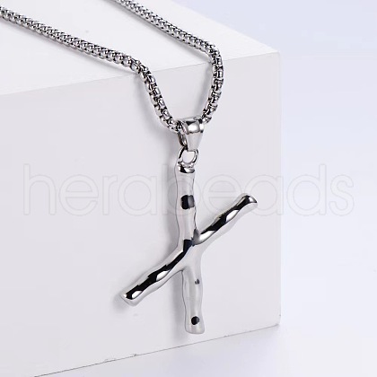 3Pcs Stainless Steel Textured Letter Pendant Box Chain Necklaces LW4134-50-1