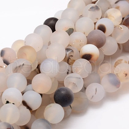 Frosted Natural Agate Round Beads Strands G-E322D-10mm-1