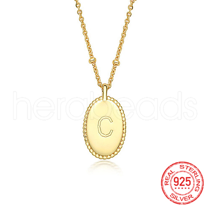 925 Sterling Silver Letter Initial Oval Pendant Necklaces for Women EL6437-5-1