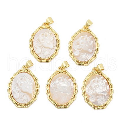 Natural White Shell Carved Unicorn Pendants KK-S506-02B-G-1