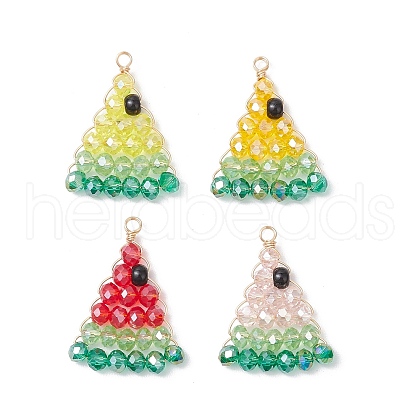 4Pcs 4 Colors Faceted Electroplate Glass Beaded Charms PALLOY-TA00257-1