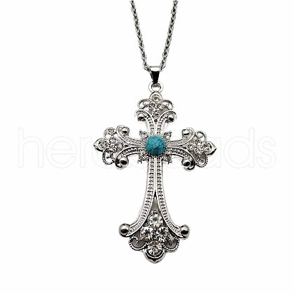Vintage sparkling Alloy Rhinestone Cross Pendants Necklaces for Women IL0019-13-1
