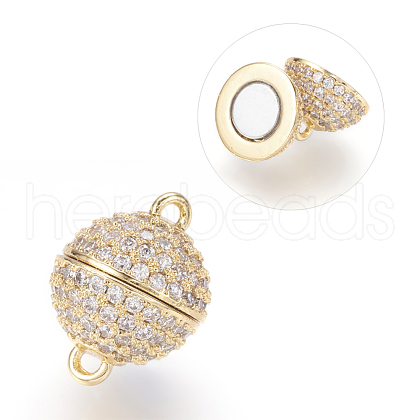 Brass Micro Pave Cubic Zirconia Magnetic Clasps with Loops ZIRC-E120-05G-12mm-NR-1
