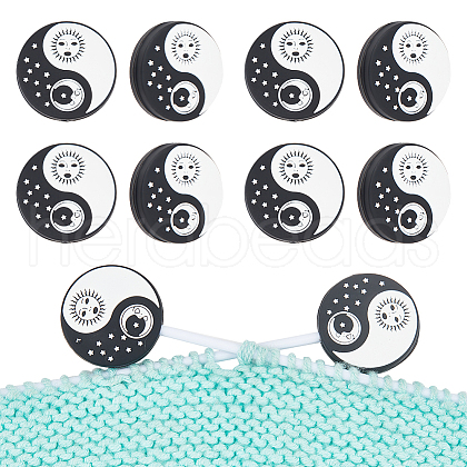  8Pcs Round with Sun and Moon Food Grade Eco-Friendly Silicone Focal Beads  SIL-NB0001-46-1